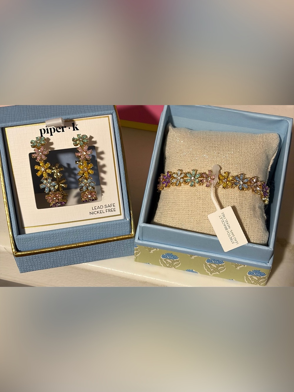 Piper K Floral Hoop Earrings with Matching Bracelet